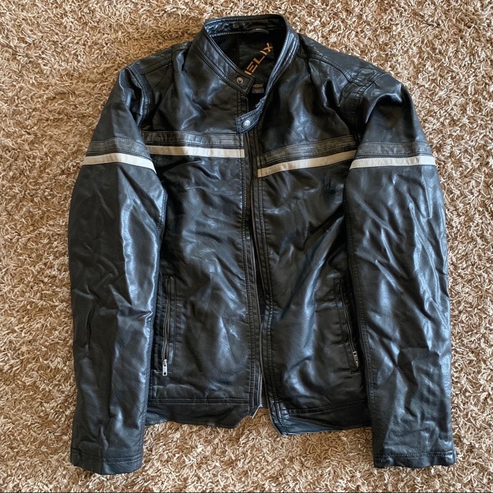 Men’s Faux Leather Helix Motorcycle Jacket Sz M